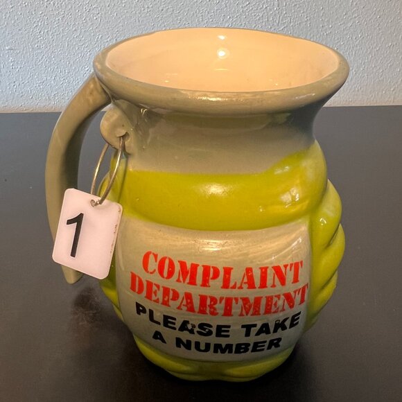 BIG MOUTH.Hand Grenade Shaped COMPLAINT DEPARTMENT "Take a Number" Novelty Mug - Picture 9 of 12